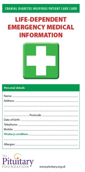 Pituitary Patient Care Card For Diabetes Insipidus (DI/AVPD)