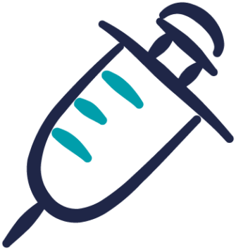 A navy blue and teal cartoon image of a needle for injections