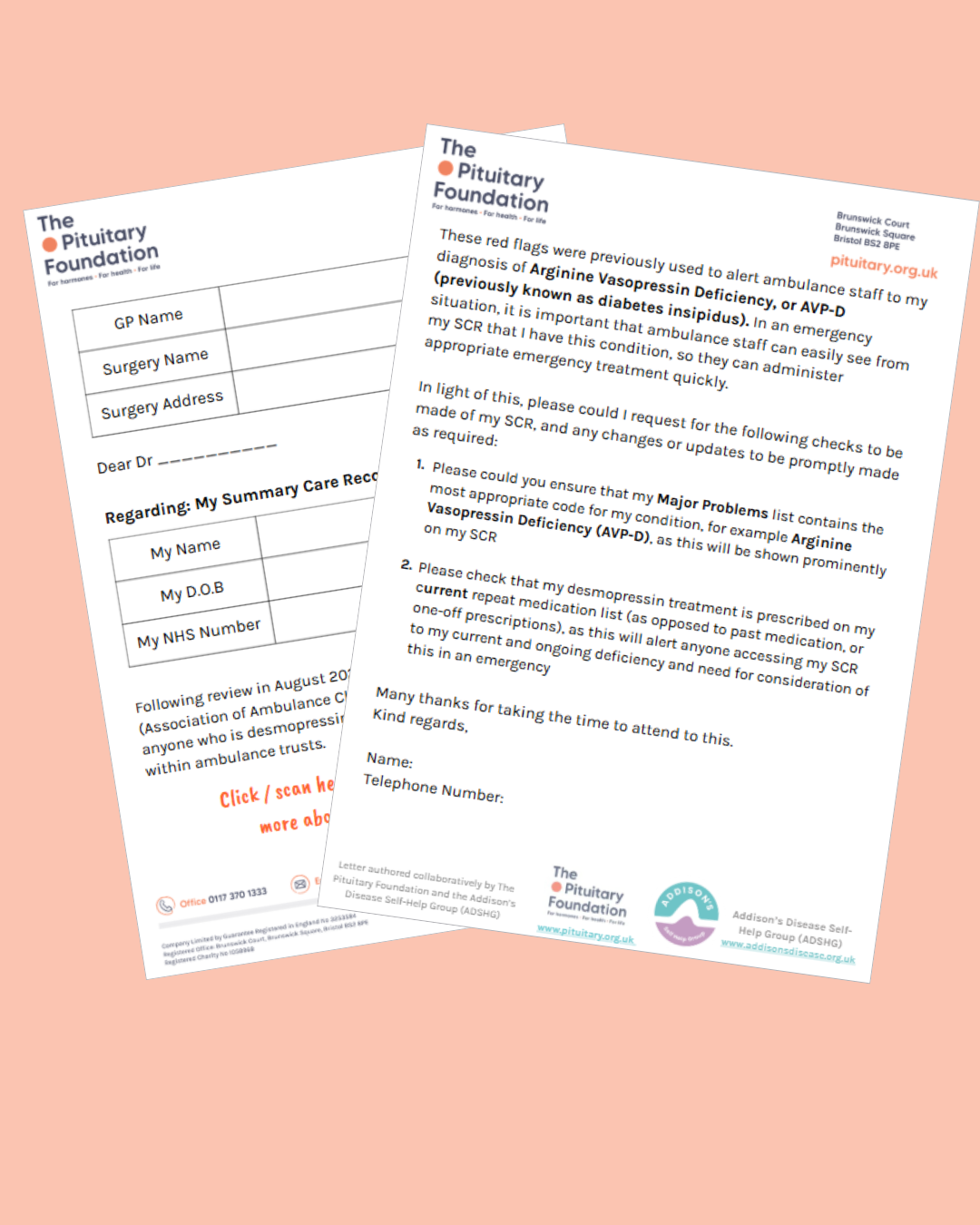 A photo of our template SCR letter for GPs on an orange background
