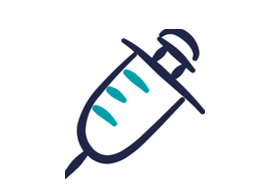 A navy and teal cartoon image of a needle for injection