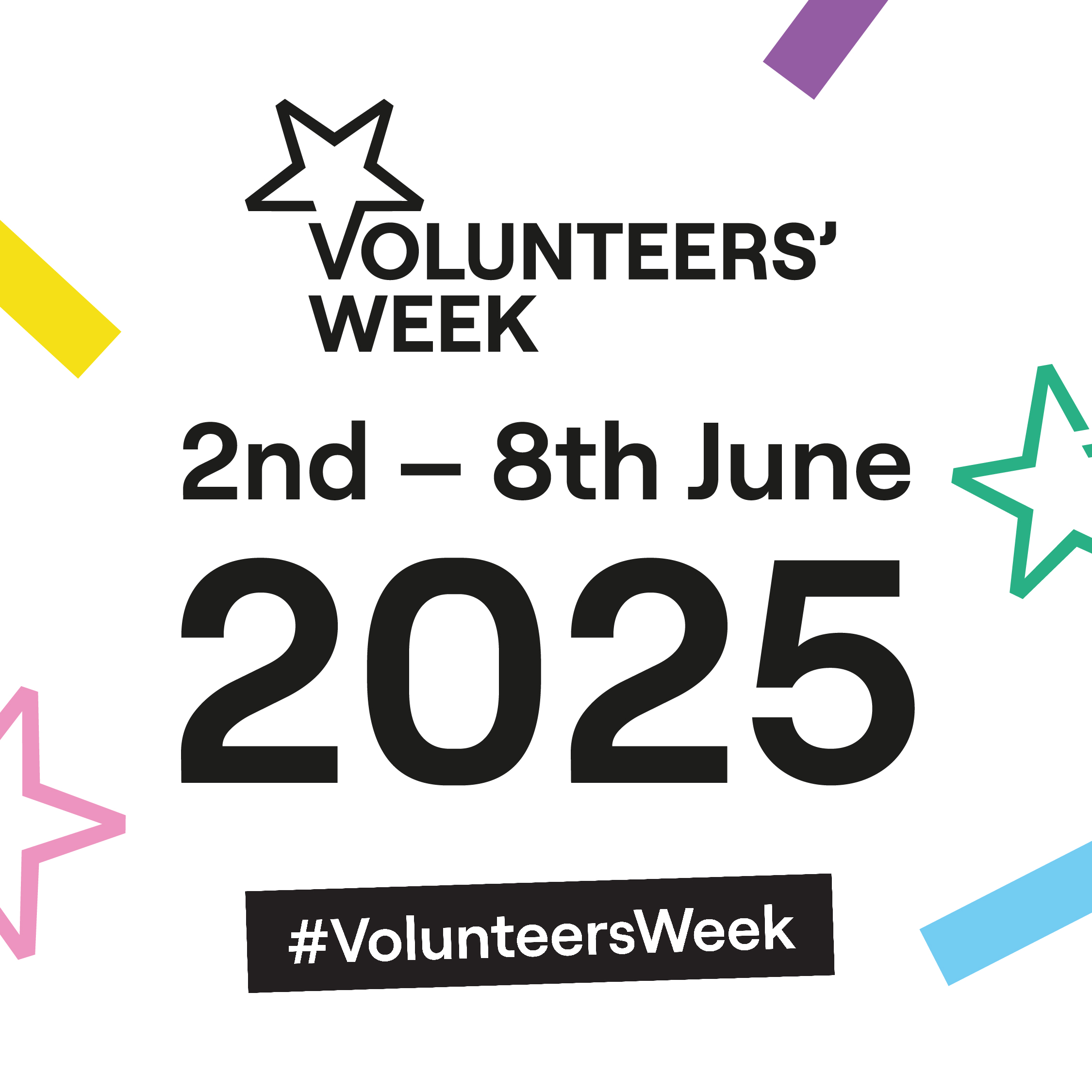 A photo showing the volunteer's week logo, with the date and colourful stars
