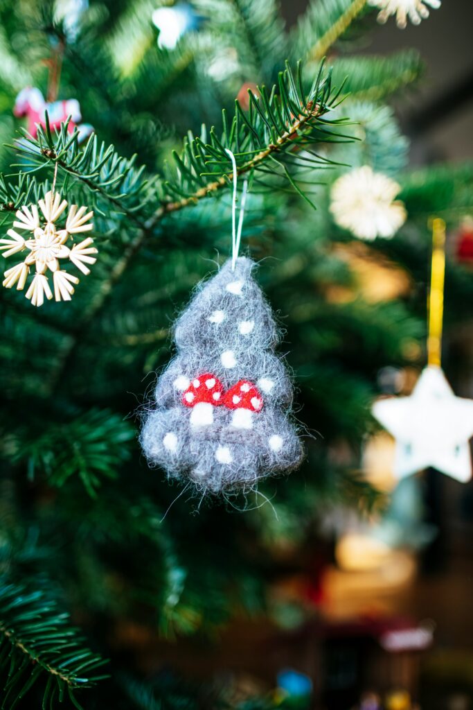 A christmas decoration on a christmas tree