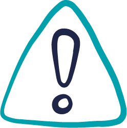 cartoon drawing of a teal triangle with a blue exclamation mark in it