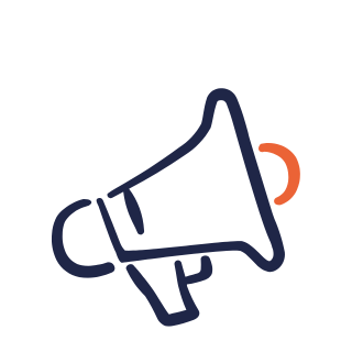 Navy and orange speaker icon