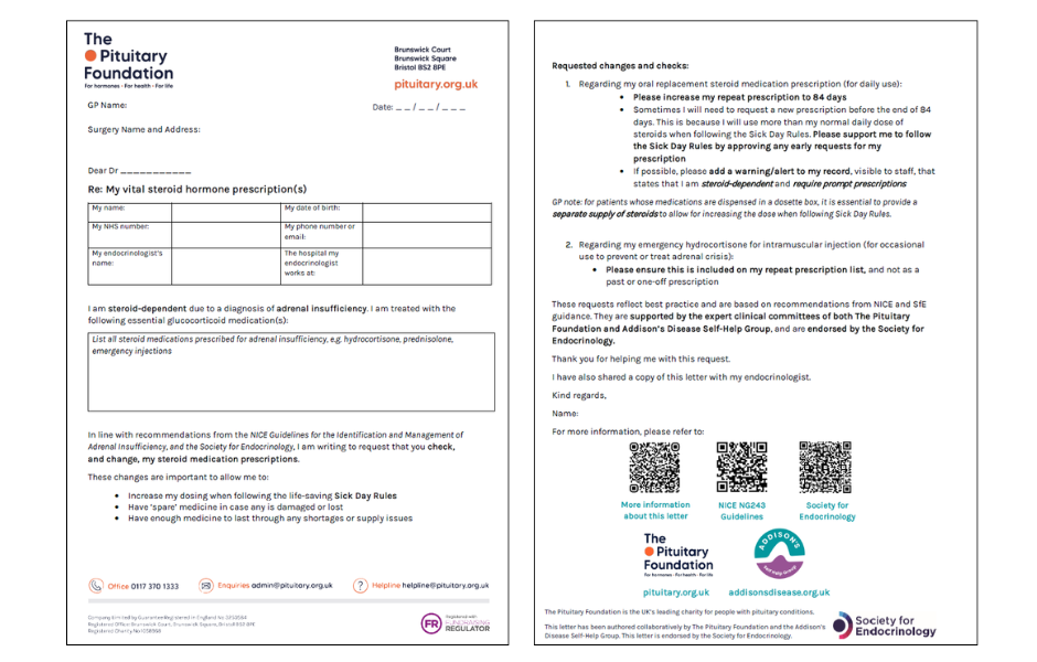 The front and back of the steroid prescription template letter