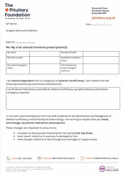 Steroid prescription template letter for GPs