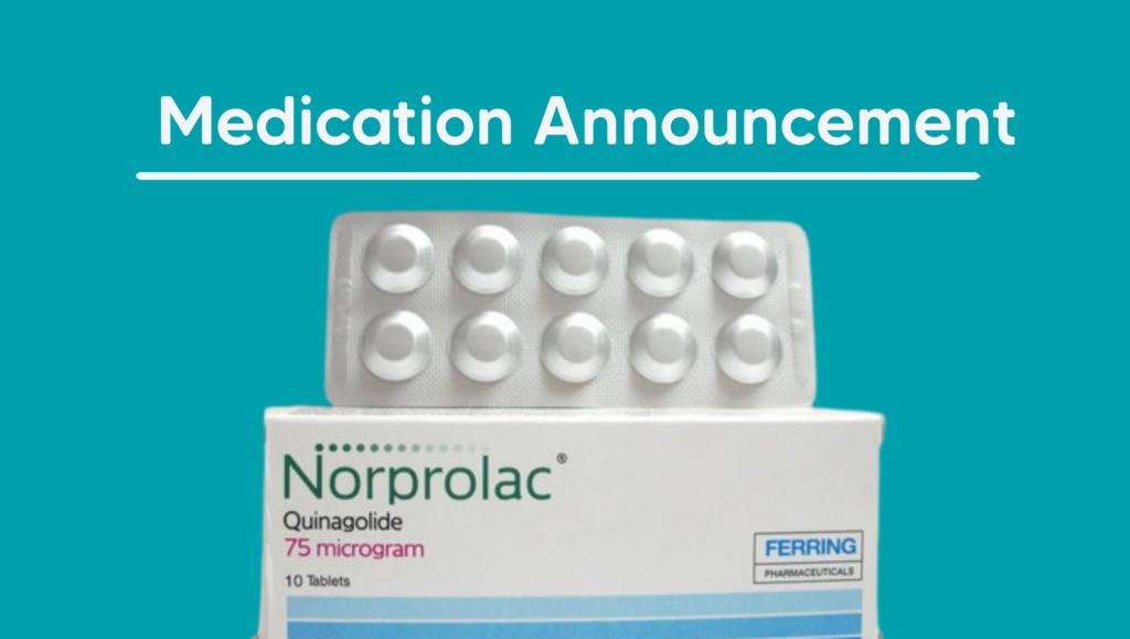 teal background and quinagolide box
